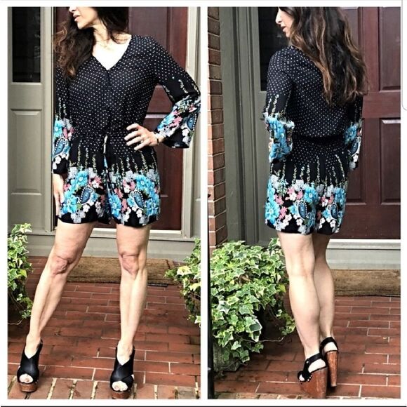 Davi & Dani Floral & Polka Dot Romper (Small) - Picture 1 of 6